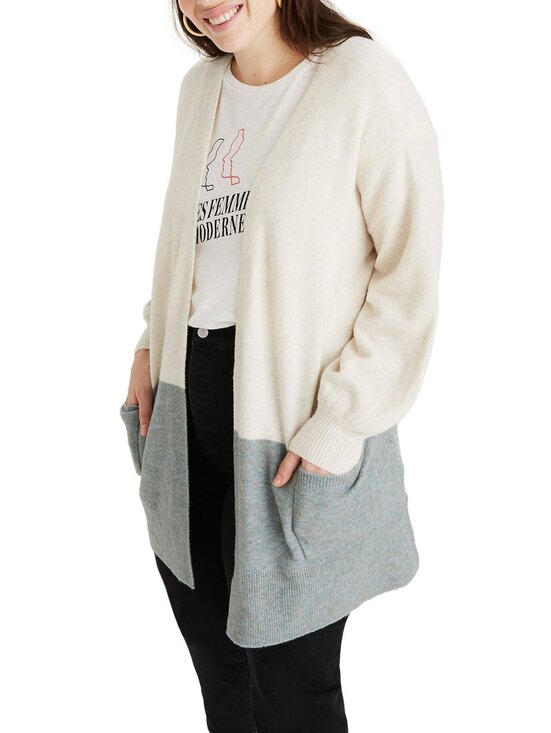 Sweaters - Madewell Cozy Two-Tone Open Front Cardigan with Pockets